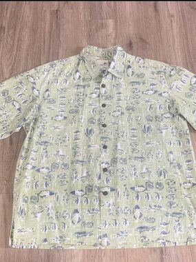 Kahala Hawaiian 1936 Button Up Shirt Mens XL Reverse Print Green Graphic Fish